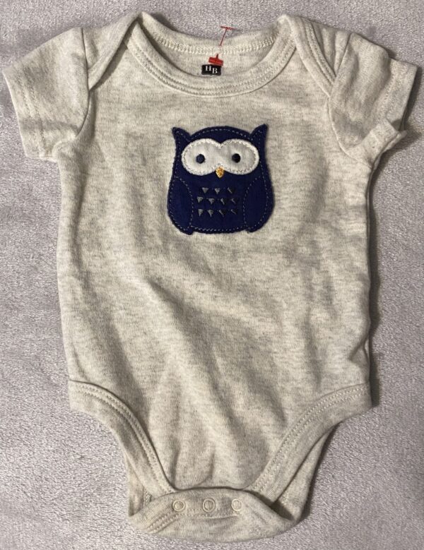 HB Hudson Baby by Macy's / Light Heather Gray Onesie with Owl Applique / 0-3 months / Excellent Condition