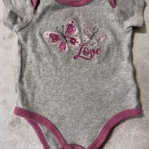 Duck Duck Goose / Pink and Gray Butterfly Love Embroidered Onesie / 3-6 months / Great Condition!
