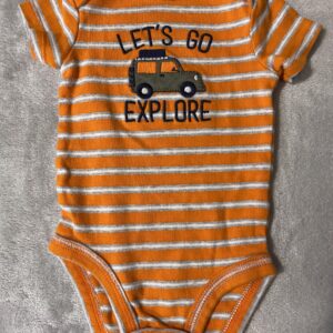 Just One You by Carter's / Orange Striped Onesie with Explorer Truck Applique / 3 months / Good Condition / Minor Pilling